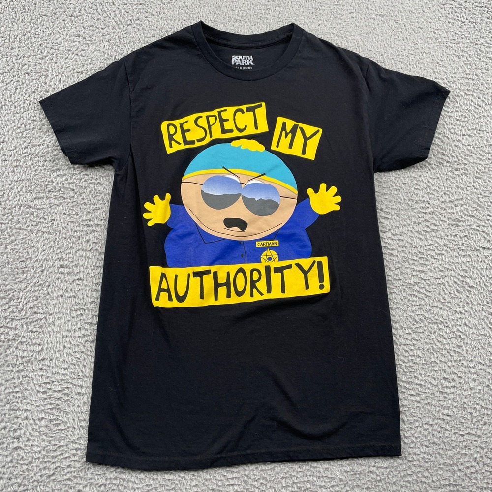 South Park T-Shirt Mens S Black Respect My Authority Cartman Graphic Tee 2023